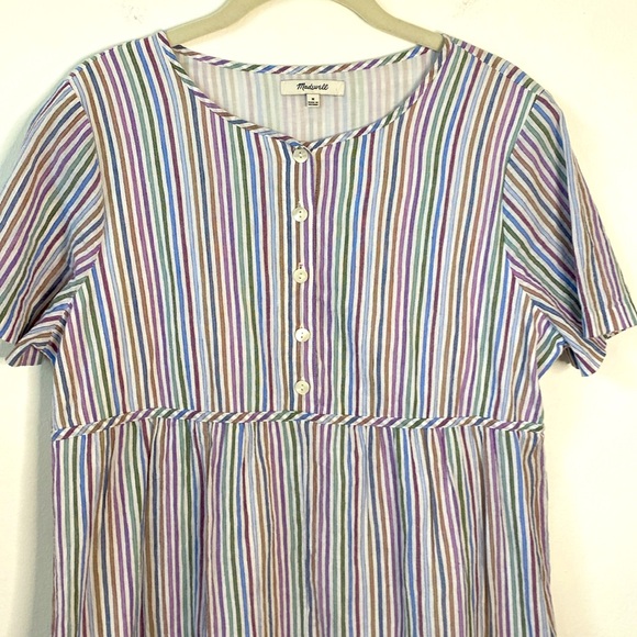Madewell Dress Mini Striped Crewneck Button Front Tiered Item AO242 Size Medium - Picture 7 of 10